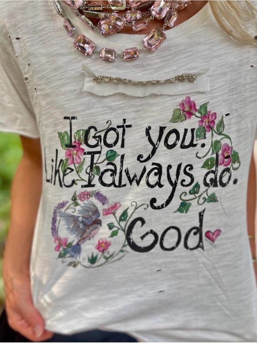 White Short Sleeve Tee with Pink Floral Faith Graphic